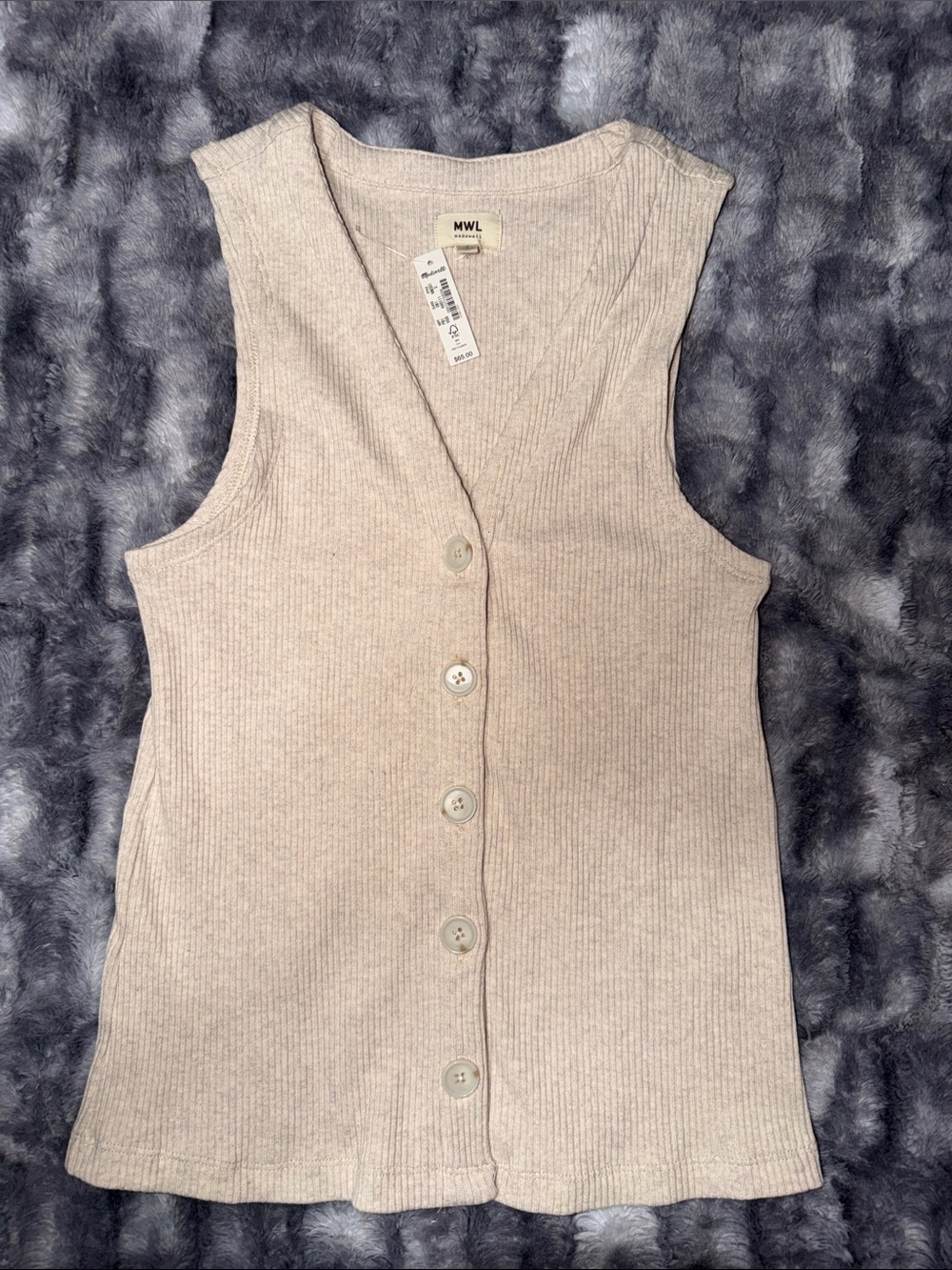 NWT Madewell Beige Ribbed Button Front Vest - Picture 2 of 4